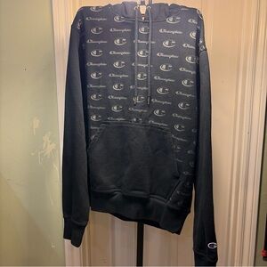 Champion Black Hoodie with Gray Inner Lining and Logo